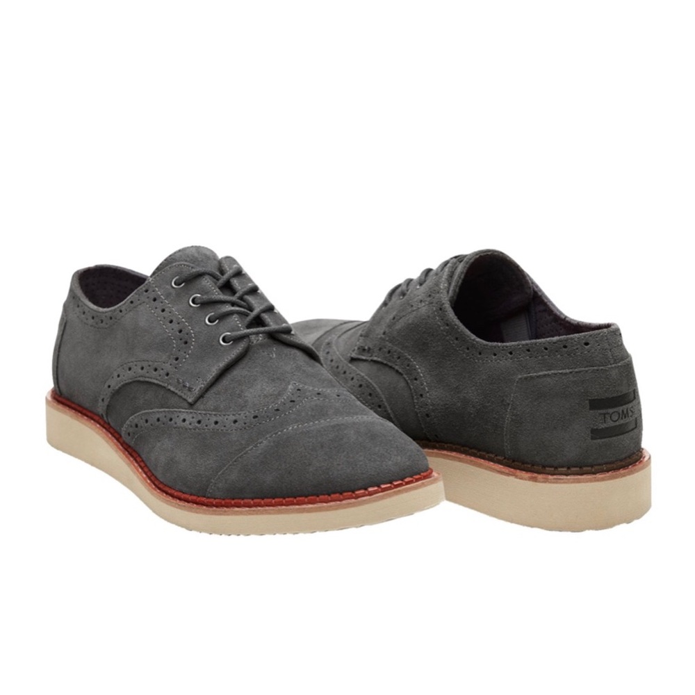 TOMS Gray Suede “Brogue” Oxfords